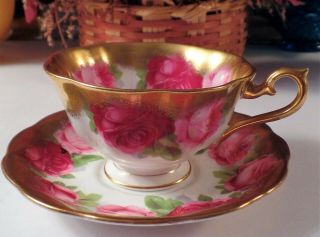 Royal Albert Cup&saucer Crown China Old English Rose Heavy Brushed Gold