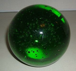 Vintage Art Glass Emerald Green Controlled Bubble Paperweight 3 1/2 " X 3 1/2 "