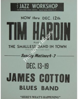 Orig Handbill: Singer/songwriter Tim Hardin At Jazz Workshop,  Boston Dec 1971
