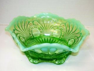 Rare Carnival Glass Bowl Dish Green Opalescent Jefferson Northwood Tokyo Pattern