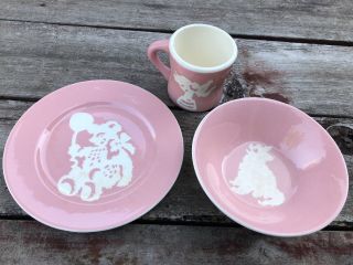 Harker Pink Cameo Ware Childrens 3 Piece Dish Set Plate Bowl & Cup
