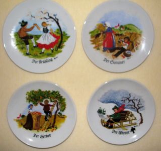 Set Of 4 Naif Style Collector Wall Plates Four Seasons German Language Folk Art