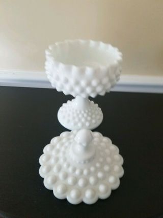 Milk Glass Hobnail Pedestal Candy Dish with Lid 4