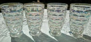 4 Federal Glass Iridescent/carnival Glass Large 12 Oz Thumbprint Tumblers A,