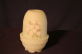 Fenton Burmese Fairy Lamp With White & Pink Flowers Hand Painted By S.  Corp