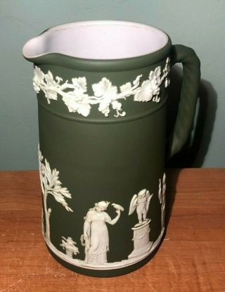 Antique Wedgwood Jasperware Olive Green & White Classical Figures Pitcher