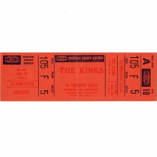 The Kinks Concert Ticket Stub York Ny 11/25/83 Madison Square Garden Rare