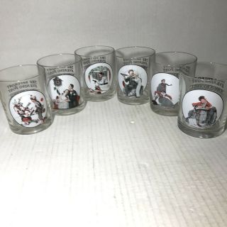 Norman Rockwell Saturday Evening Post Set Of 6 Glasses 4 " Tall 3 " Off Duty Clown