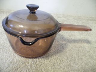 Visions Corning Ware 1 Liter Saucepan/pot With Lid/cover/amber Brown/pour Spout