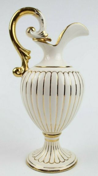 Exquisite Vintage Handled Vase White W/gold Handle Trim Made In Italy 8450