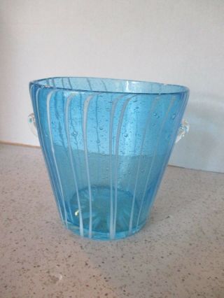 Blown Glass Ice Bucket,  Venini Disaronno,  Aqua Bubble Glass,  Clear Glass Handles
