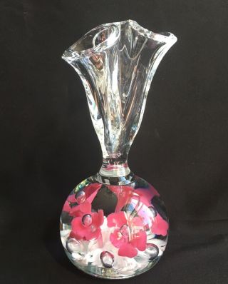 Vintage Gibson Glass Paperweight Vase Pink White Flowers 1991