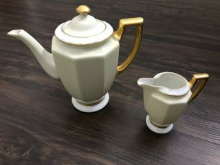 Rosenthal Selb Bavaria Maria Teapot And Creamer White With Gold Plating Vintage