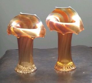 2 Imperial Carnival Glass Curl Ribbed Vases