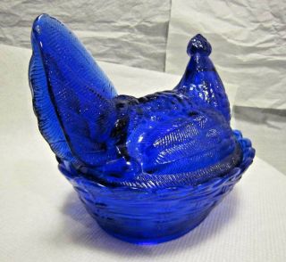 Vintage Cobalt Blue Hen On A 4 3/4 x 5 3/4 
