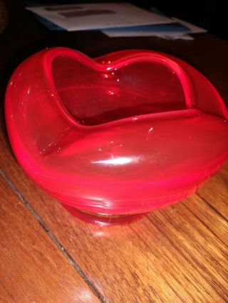 Vintage Ruby Red Ash Tray 1950 0r 60s Hand Blown Murano Art Glass clear footed 2