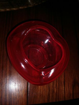 Vintage Ruby Red Ash Tray 1950 0r 60s Hand Blown Murano Art Glass clear footed 4