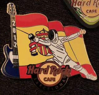 Hard Rock Cafe Barcelona Spain 2012 Sports Flag Series Pin Olympics Fencing