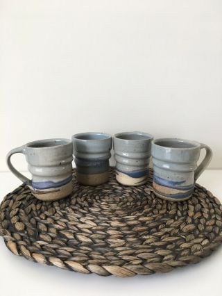 Vintage V.  G.  Pottery 1986 Mugs Set Of 4 Coffee Tea Mugs Cups Handmade