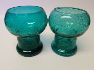 Set of Two (2) Aquamarine/Blue/Green Crackle Glass Candle Holders BOGO 2