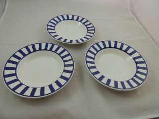 Windsor & Brown Italy Blue Stripe Rim Soup Bowls Set Of 3 - 8.  5 "