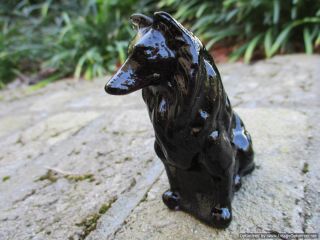 Mosser Collie / Sheltie Black Ebony Glass Dog Figurine Paperweight