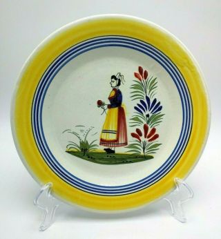 Henriot Quimper Vintage Pottery Plate France Breton Woman Faience 8.  5 "