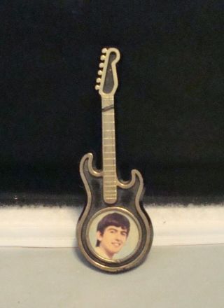 Vintage 1964 The Beatles " George Harrison " Guitar Shaped Pinback All
