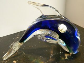 Vintage Murano Venezia Blue & Green Art Glass Jumping Dolphin Figurine