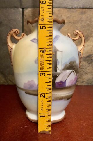 Vintage Nippon (Old Noritake) Hand - Painted Moriage Two - Handled 5” Vase Windmill 4