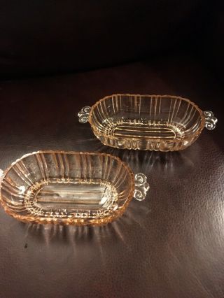 Vintage Pink Depression Glass Oval Bowl / Candy Dish With Handles.  Two (2)