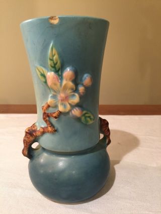 Vintage Roseville Apple Blossom Vase 381 - 6 (Blue) 3