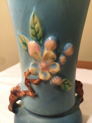 Vintage Roseville Apple Blossom Vase 381 - 6 (Blue) 5