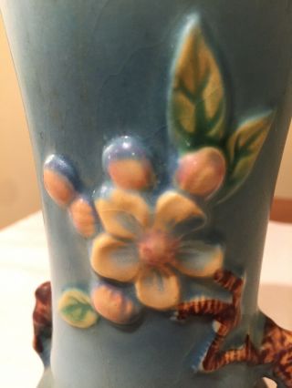 Vintage Roseville Apple Blossom Vase 381 - 6 (Blue) 7