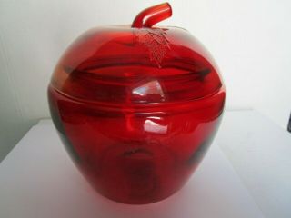 Vintage Anchor Hocking Red Glass Apple Cookie Jar Canister & Lid 2