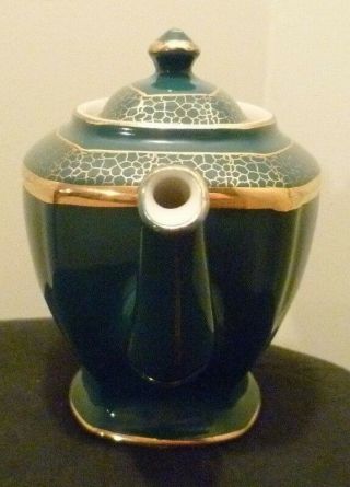 Hall China Hollywood Teapot - 6 Cup - Vintage - 0120 - Forest Green - Gold Trim 4