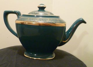 Hall China Hollywood Teapot - 6 Cup - Vintage - 0120 - Forest Green - Gold Trim 5