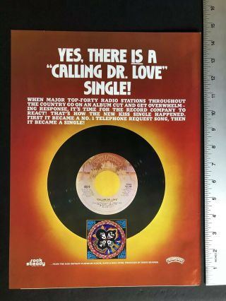 Kiss 1977 11x14” Hit Single “calling Dr.  Love” Promo Ad