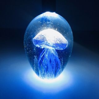 Murano Italian Crystal Glass Blue Jellyfish Art Deco Paperweight 4 " Clear Cut