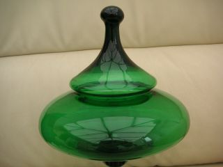 Vintage Italian Empoli Green Glass Apothecary Bon Bon Jar gorgeous shape 2