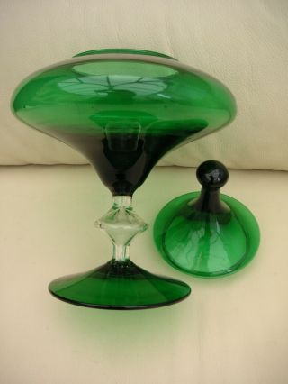 Vintage Italian Empoli Green Glass Apothecary Bon Bon Jar gorgeous shape 4