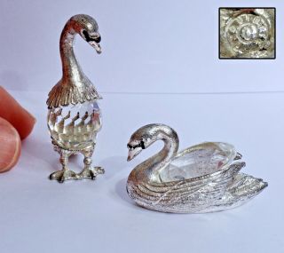 Vintage Miniature Crystal Glass Swans - Stamped " Exquisite ".
