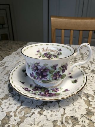 Royal Albert February Violets Oversized Jumbo Tea Cup & Saucer Flower Of Month