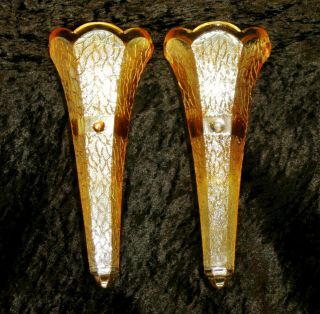 Pair Imperial Soda Gold Automobile Car Vase Tree Of Life Crackle Pattern 7 1/4 "