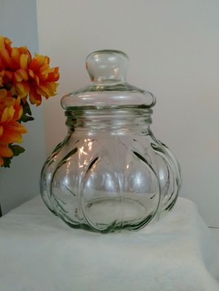 Vintage Glass Apothecary Cookie Jar Canister Large Pumpkin Shaped W/lid 10.  5 X 9