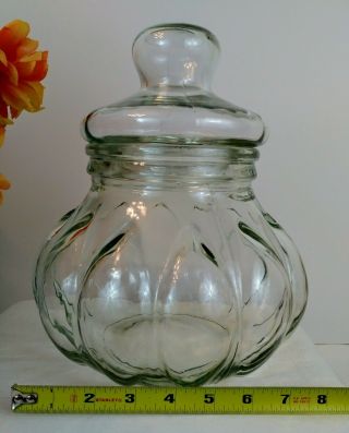Vintage Glass Apothecary Cookie Jar Canister Large Pumpkin Shaped w/Lid 10.  5 x 9 2