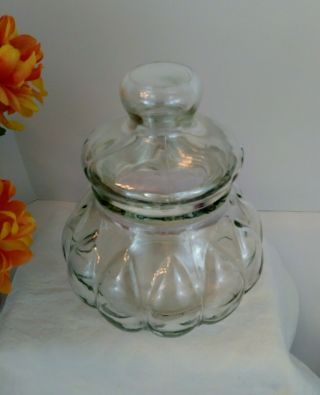 Vintage Glass Apothecary Cookie Jar Canister Large Pumpkin Shaped w/Lid 10.  5 x 9 3