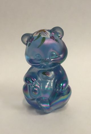 Very Adorable Iridescent Blue Hand Painted Fenton Bear Rare Find
