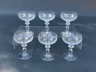 6 Vintage Mid - Century Modern Clear Crystal Cordial Glasses 1950s