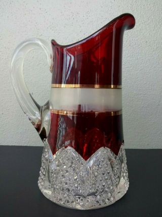 Duncan & Miller - Button Arches - Antique Eapg Ruby Stained Pitcher - 9 1/2 "